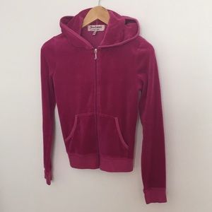 Y2K Juicy Couture Med Pink Velour Hoodie /Back Emblem
